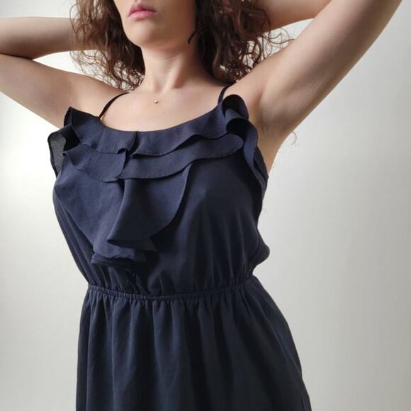 Navy Blue Ruffled Romper Mini Dress L - Picture 9 of 11